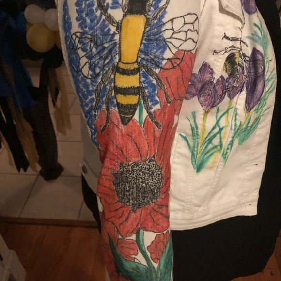 Ladies Hand painted stretch denim jacket - Picture 2 of 6